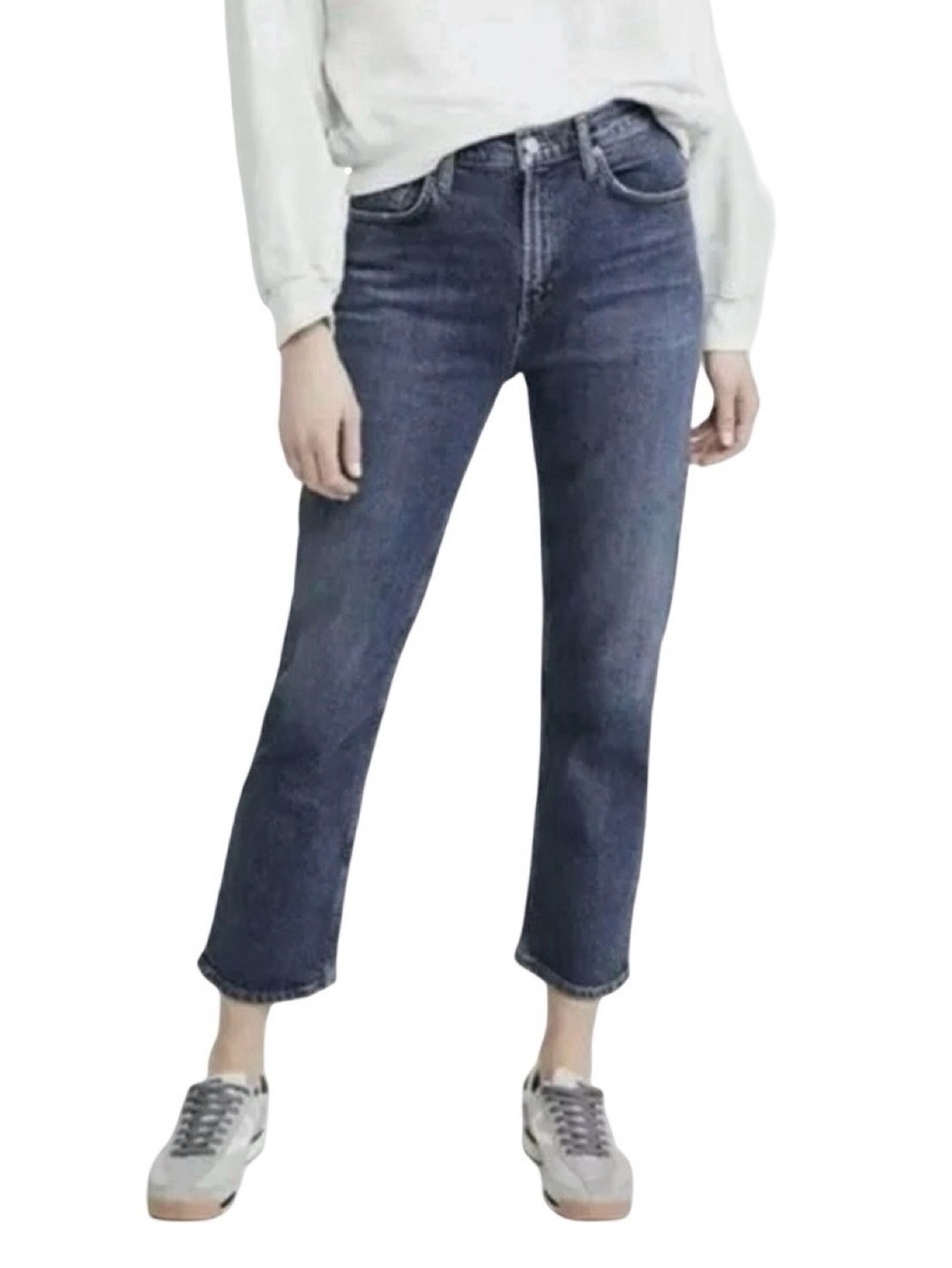 Agolde Wilder Straight Leg Ankle Crop Denim Jean Hype Medium Indigo Wash Size 27